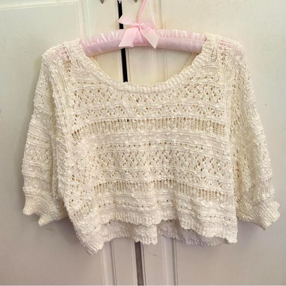 LIZ LISA Cream Knit Crop Sweater ⊹ ࣪ ˖
